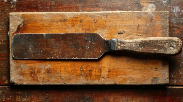 Old putty knife on wood