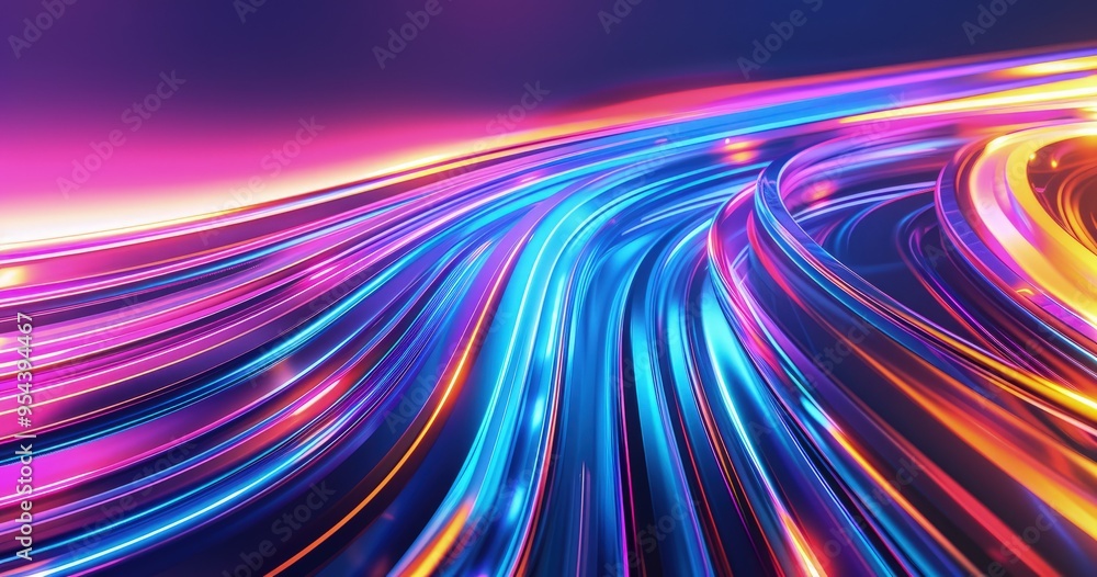 Poster a vibrant, flowing abstract design with colorful light trails and smooth curves.