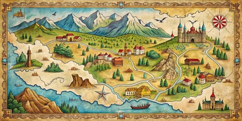 Vintage-style illustrated map of Czechoslovakia featuring neighboring countries, mountains, and rivers, showcasing its geographical beauty and cultural heritage.
