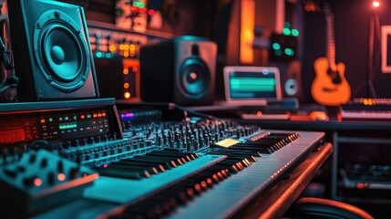 State-of-the-Art Music Studio with Professional Sound Equipment and Instruments