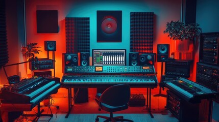 State-of-the-Art Music Studio with Professional Sound Equipment and Instruments
