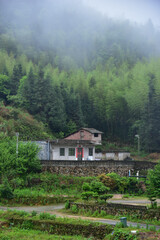 Village in the mountains in southern china. Lanscape in the country in Xinfeng County, Shaoguan, China.



