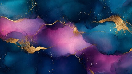 Obraz premium Abstract Alcohol Ink Painting with Gold Accents