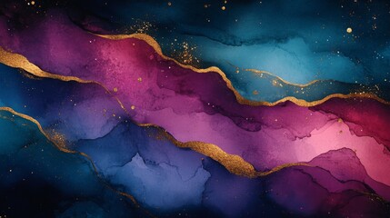 Obraz premium Abstract Watercolor Background with Gold Glitter and Swirling Hues