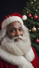 Portrait of Santa Claus by the Christmas Tree