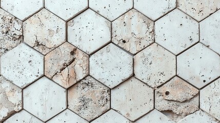   A zoomed-in photo of a hexagonal tile wall with a centrally placed hole