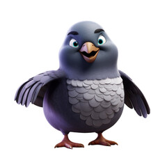 A cartoon bird with a cheerful expression,  standing with its wings spread out.