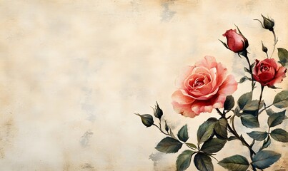 Watercolor Painting of Roses on a Vintage Background