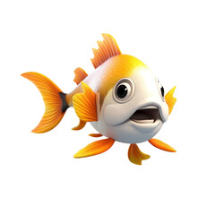 A cartoon goldfish with a surprised expression, orange and white, with fins spread out.