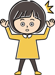 両手両足を広げて、びっくりする女の子