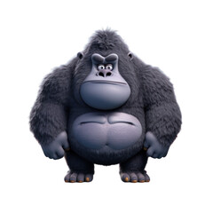 Naklejka premium A cartoon gorilla with a stern expression, standing with arms at its side, looking directly at the viewer.