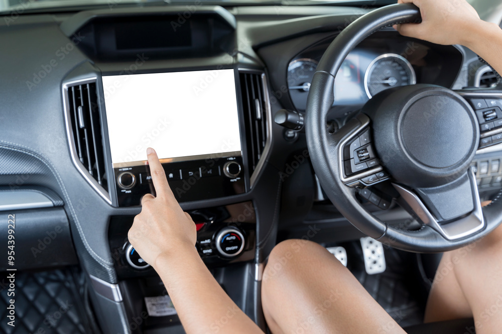 Poster monitor in car isolated blank screen for navigation maps and gps rearview camera and parking assista