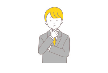 腕組みをして困っているブレザーを着た男子学生のイラスト