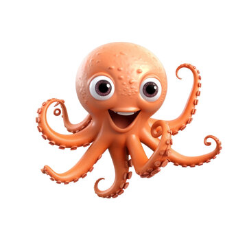 recommend clip art: A cartoon octopus with big eyes and a wide smile, with eight tentacles, isolated on a black background.