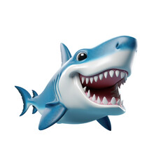 Fototapeta premium A cartoon shark with a big smile and open mouth, showing its sharp teeth.