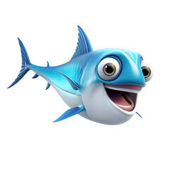 Fototapeta premium A cartoon shark with big eyes and an open mouth smiling.