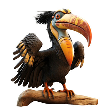 recommend clip art: A cartoon toucan with a large beak, black feathers, and a yellow chest, perched on a branch.