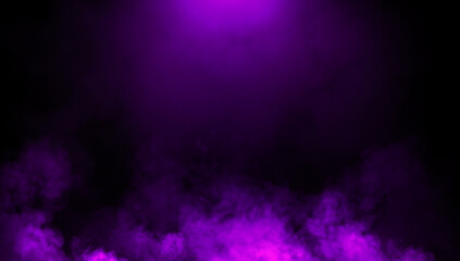Abstract purple misty fog on isolated black background. Smoke stage studio. Texture overlays. The concept of aromatherapy.