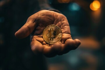 A hand displaying crypto coin investment