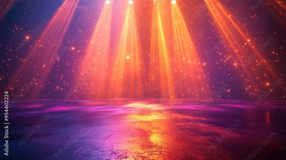 Poster abstract background with glowing spotlights and sparkling effects.