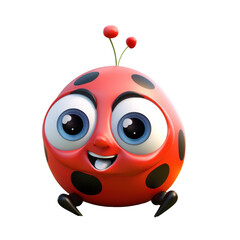 Naklejka premium A cute cartoon ladybug with big eyes and a smile, rendered in 3D.