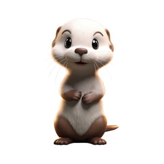 A cute cartoon otter with big eyes and a fluffy brown tail stands on its hind legs, looking straight at the camera with a friendly expression.