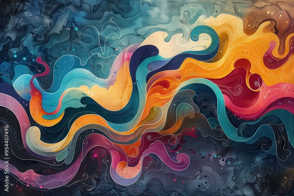 Poster abstract colorful wave patterns blend seamlessly, creating a vibrant and dynamic visual experience f