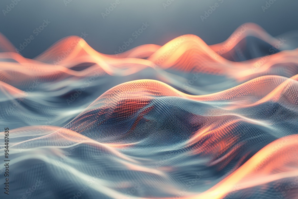 Poster abstract waves of light create a mesmerizing visual effect, blending colors and shapes in a dynamic 