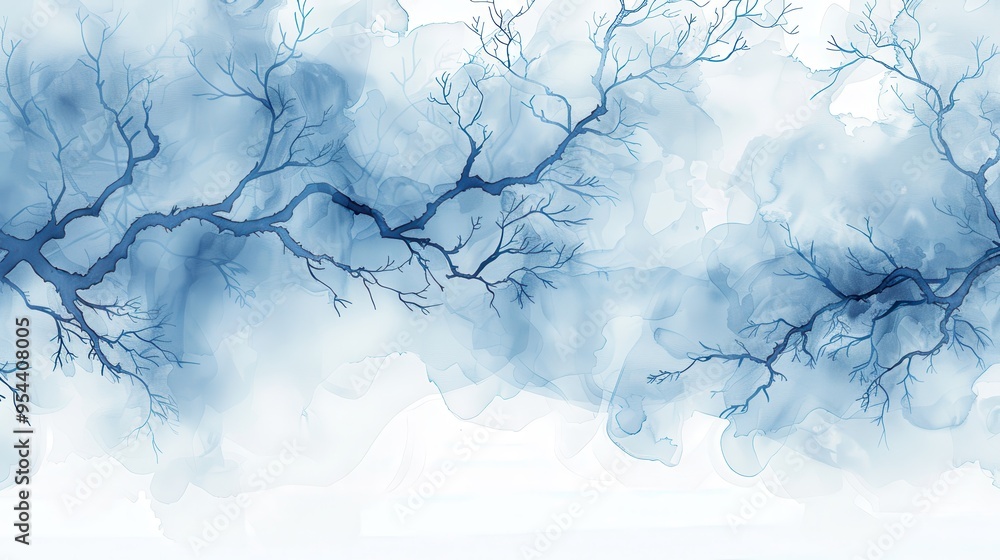 Poster an ethereal blue abstract background with delicate branch-like patterns, perfect for calming and cre