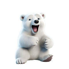 A cute, cartoon polar bear cub with a wide smile, sitting on a white background.