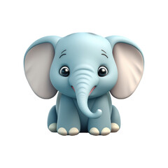 Fototapeta premium A cute, cartoon-style baby elephant with big ears and a sweet smile sits on a white background.