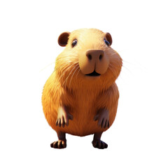 A cute, cartoon-style guinea pig with brown fur, standing on its hind legs and looking directly at the camera with a friendly expression.