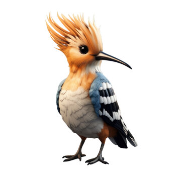 recommend clip art: A cute, cartoon-style illustration of a Eurasian hoopoe bird with a distinctive crest of feathers, standing on a black background.