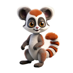 Fototapeta premium A cute, cartoon-style lemur with big eyes and a fluffy tail, sitting and looking at the camera.