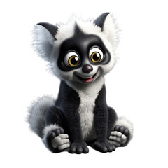 Obraz premium A cute, cartoon-style lemur with big eyes and a happy expression, sitting on a white background.