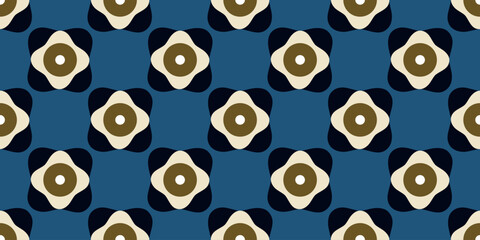 Cute small flower pattern square shapes motif continuous classic blue checkered background. Modern decoration ditsy floral fabric design textile swatch ladies dress, men's shirt all over print block.