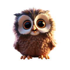Fototapeta premium A cute, cartoon-style owl with big, round eyes and fluffy feathers, looking directly at the viewer.