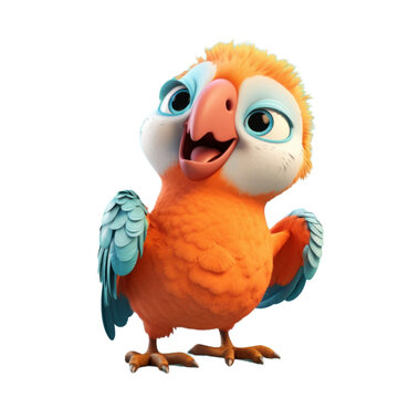 recommend clip art: A cute, cartoon-style orange and blue parrot with a happy expression and open beak.