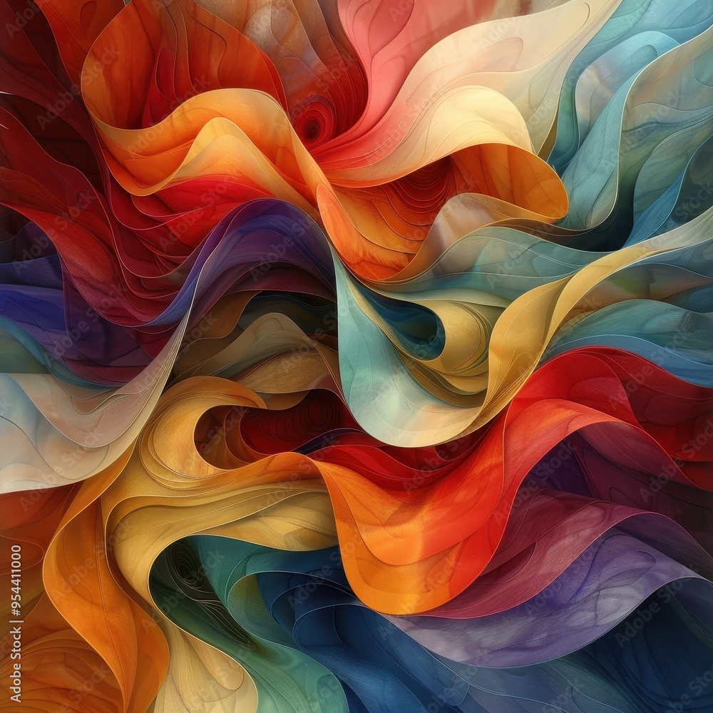 Poster vibrant abstract artwork featuring flowing waves of color, evoking emotion and creativity in a dynam