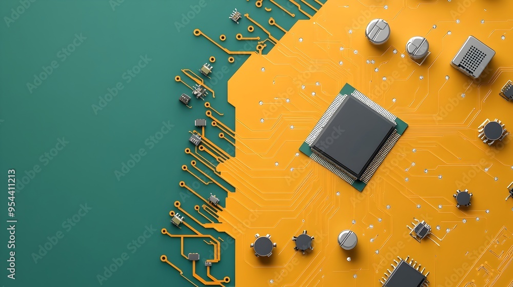 Poster captivating paper cut circuit board with microchip symbolizing electrical engineering