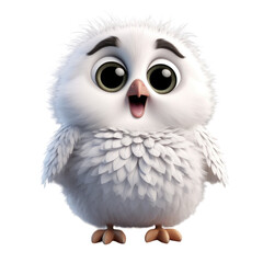 Obraz premium A cute, cartoon-style white owl with big, brown eyes and a wide, open beak, looking happy and cheerful.