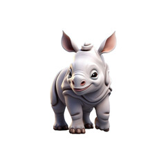 Fototapeta premium A cute, cartoon-style white rhinoceros calf with big ears and a happy expression.