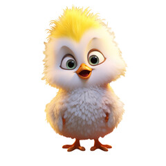 Fototapeta premium A cute, fluffy, white chick with yellow feathers on its head and large, green eyes.
