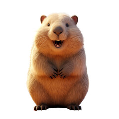 Obraz premium A cute, fluffy, white, cartoon, rodent with a big smile, standing on its hind legs and looking directly at the camera.