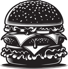 Delicious burger silhouette vector illustration isolated on a white background