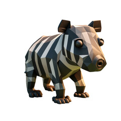 Fototapeta premium A cute, low-poly 3D model of a zebra with big, cartoon eyes.