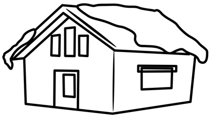 Snowy House in Winter outline