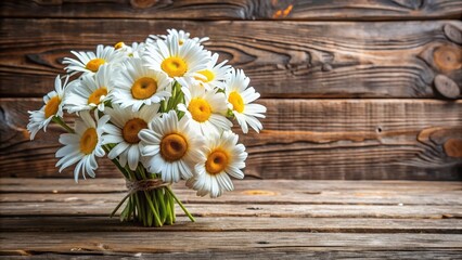 Obraz premium A beautiful bouquet of fresh white daisies on a rustic wooden background, daisies, flowers, bouquet, white, rustic, wooden
