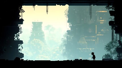 Obraz premium Curious Monkey Exploring Ancient Jungle Temple Discovering Hidden Treasures and Traps