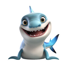 Obraz premium A friendly blue cartoon shark smiles with its mouth open and a white belly.